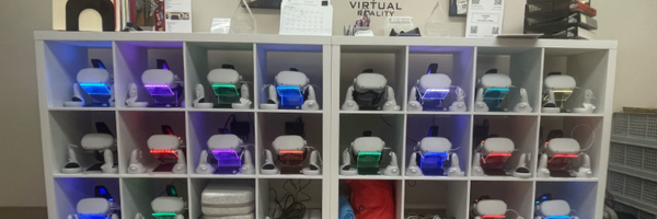 VR headsets on shelves at Sandburg