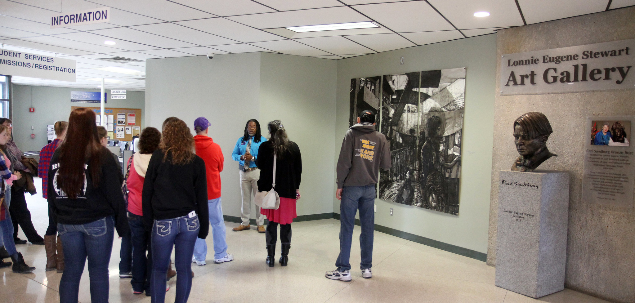 group of people on a campus tour.