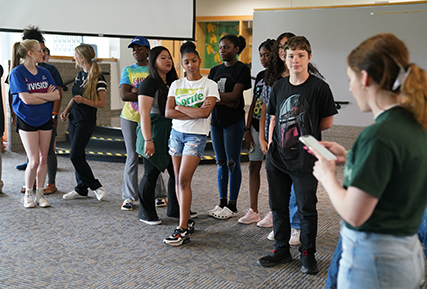 student standing in a line.